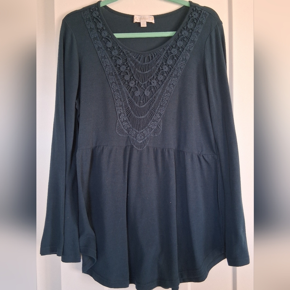 L Green Suzanne Betro Empire Waist Embroidered Blouse/tunic